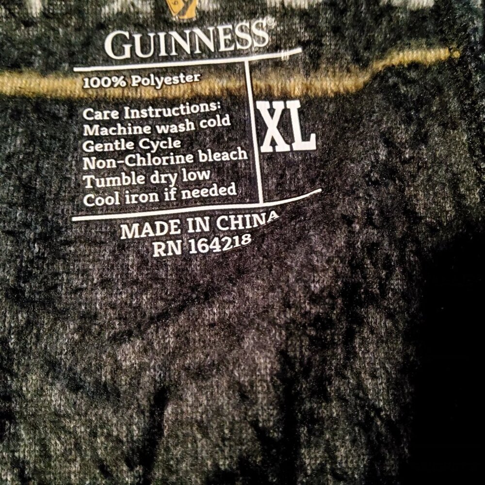 Guinness Mens Fleece Lounge Pants  Size  XL Black & Gold Print Elastic Waistband - Picture 6 of 7
